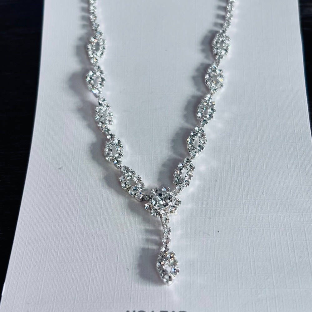 Beauty Collection Rhinestone Necklace and Earring Set Silver Tone Formal Jewelry